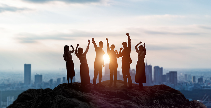 Silhouettes of happy businessperson. Success of business concept.